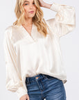 SAGE + FIG Notched Long Sleeve Blouse