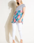 e Luna Striped Floral Print Mixed Top