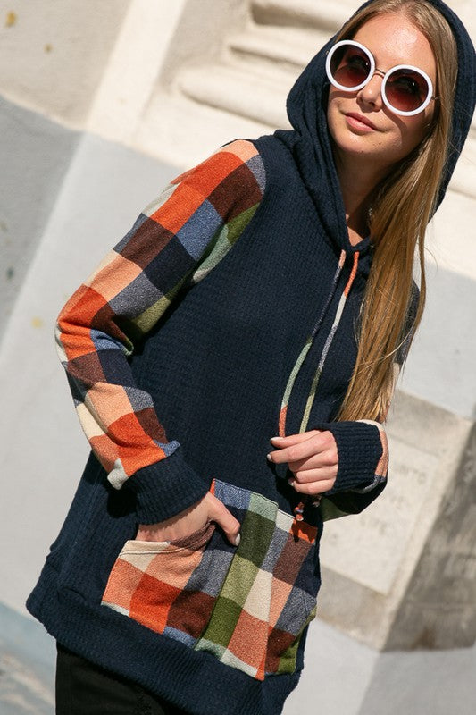 e Luna PLUS Plaid Mixed Hoodie Sweatshirt