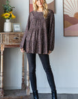 Heimish Leopard  Long Sleeve Tiered Blouse