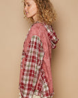 POL Star Patch Plaid Long Sleeve Hooded Top