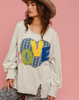 BiBi LOVE Heart Patch Slit French Terry Sweatshirt