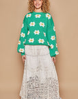 POL Daisy Pattern Drop Shoulder Sweater