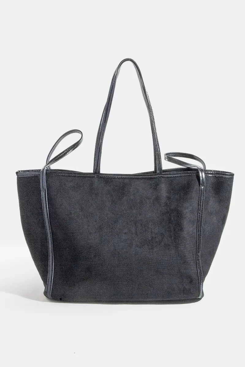 Fame Suede Tote Faux Leather Trim Shoulder Strap
