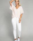 Solid Notched Neck Blouse - Online Only