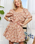 ADORA Floral Square Neck Puff Sleeve Dress