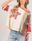 SAGE + FIG Round Neck Plaid Star Patch T-Shirt