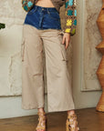 Davi & Dani Denim Patchwork Wide Leg Pants with Cargo Pockets