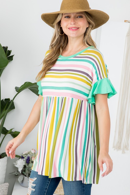 e Luna PLUS Striped Babydoll Tunic Top