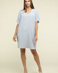 Zenana Woven Airflow V Neck T-Shirt Dress with Pockets