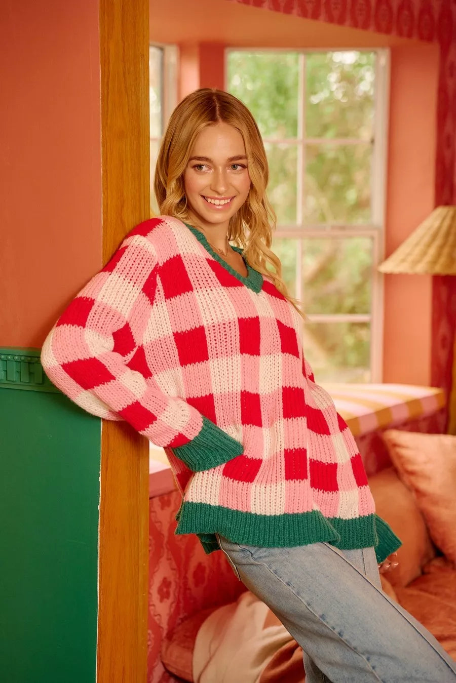 BiBi Christmas Theme Checker Board Sweater