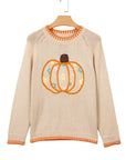 Pumpkin Floral Embroidered Round Neck Sweater
