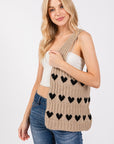 Fame Contrast Heart Crochet Tote Bag