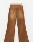 Solid Buttoned High Waist Raw Hem Flare Jeans