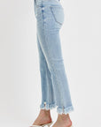 RISEN Full Size Raw Hem Distressed Cropped Flare Jeans Plus Size