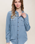 Love Tree Scooped Hem Button Up Denim Shirt