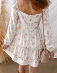 Floral Long Sleeve Ruffle Flared Mini Dress