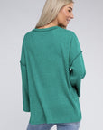 Zenana Ribbed Brushed Melange Hacci Henley Sweater