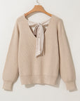 Bow Back Lantern Sleeve V-Neck Sweater