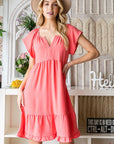 Reborn J Ruffled Notched Cap Sleeve Dress