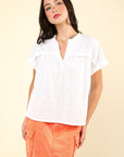 VERY J Notched Short Sleeve Washed T-Shirt