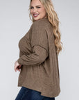 Zenana Plus Brushed Melange Drop Shoulder Sweater