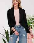 Celeste Full Size Rolled Leopard Cuff Open Front Blazer