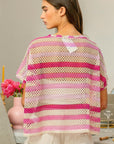 BiBi Striped Openwork Short Sleeve Knit Cover Up