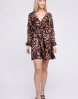 Multicolor Print V Neck Dress