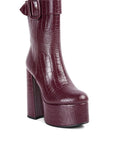 Bumpy Croc High Block Heeled Chunky Ankle Boots