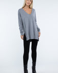 ZENANA Hi-Low Hem Front Seam Sweater