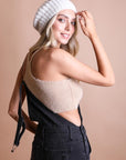 Boucle Rib Knit Beret in Ivory