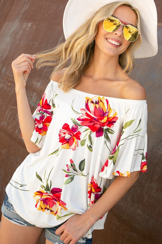 e Luna Floral Off Shoulder Top