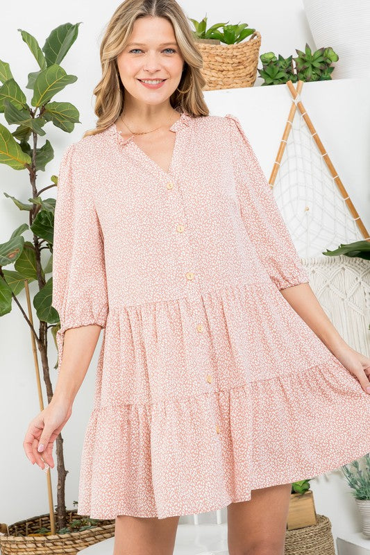 e Luna Dot Button Down Tiered Dress