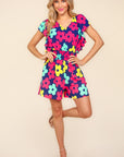 Haptics Floral Smocked Waist Romper with Side Pockets