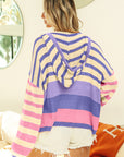 BiBi Striped Color Block  Hooded Knit Top