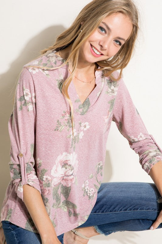 e Luna Floral Split Neck Top