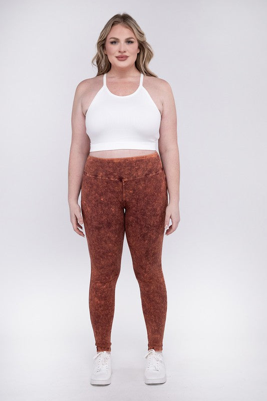 ZENANA Plus Mineral Washed Wide Waistband Yoga Leggings