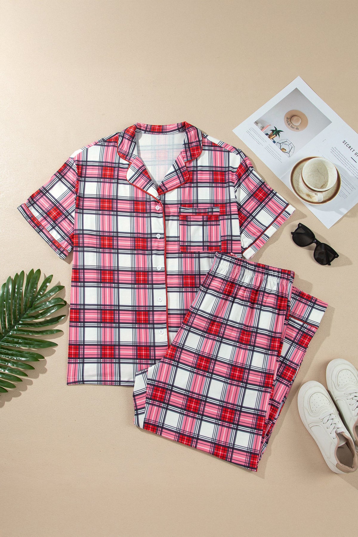 Cozy Christmas Plaid Pajama Set — Red | 1X–4X