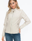 Snobbish Faux Leather Biker Jacket with Side Zip Pockets