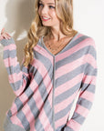 e Luna Hacci Slub Stripe V-Neck Top