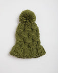 Oversized Chunky Knit Pom Beanie in Olive