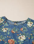 Floral Denim Ruffle Short Sleeve Top