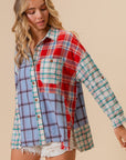 BiBi Color Block Plaid Button Down Shirt