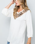 Celeste Full Size Leopard Contrast Balloon Sleeve Top