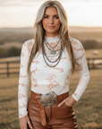 Western Mesh High Neck Long Sleeve Top