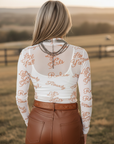 Western Mesh High Neck Long Sleeve Top