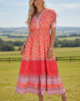 Floral Tassel Tie Sleeve Empire Waist Maxi Dress