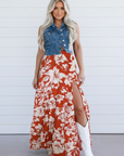 Floral Western High Split Maxi Skirt