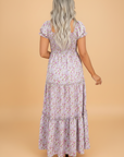 Floral Bubble Sleeve Shirred Waist Maxi Dress